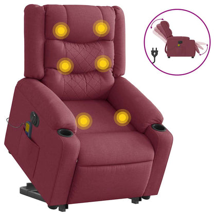 vidaXL Elektrischer Massagesessel mit Aufstehhilfe Weinrot Stoff