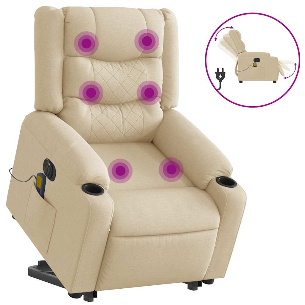 vidaXL Elektrischer Massagesessel mit Aufstehhilfe Creme Stoff