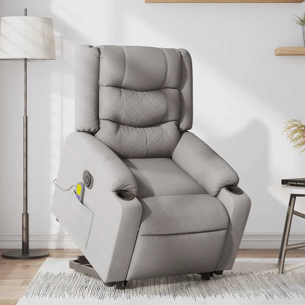 vidaXL Massagesessel mit Aufstehhilfe Elektrisch Wolkengrau Stoff