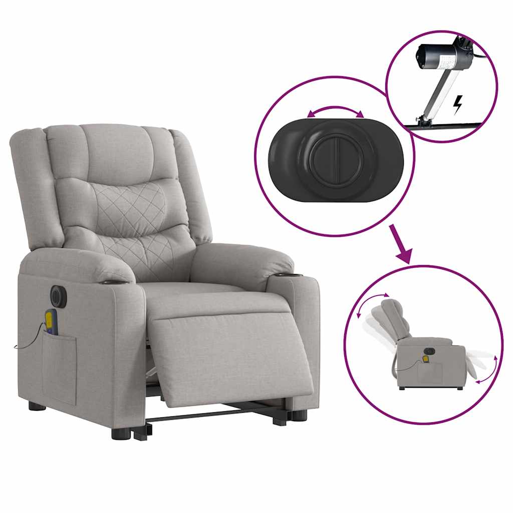 vidaXL Massagesessel mit Aufstehhilfe Elektrisch Wolkengrau Stoff