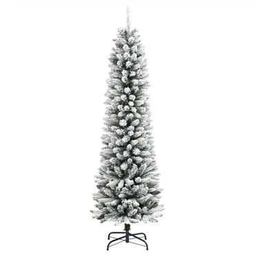 vidaXL Sapin de Noël artificiel élancé avec neige 150 cm PVC et PE