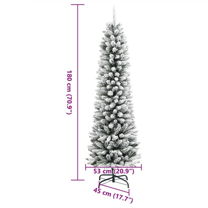 vidaXL Sapin de Noël artificiel fin avec neige 180 cm PVC et PE
