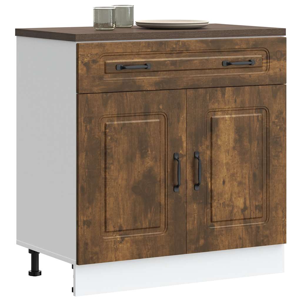 vidaXL Meuble bas de cuisine Kalmar en bois d'ingénierie chêne fumé