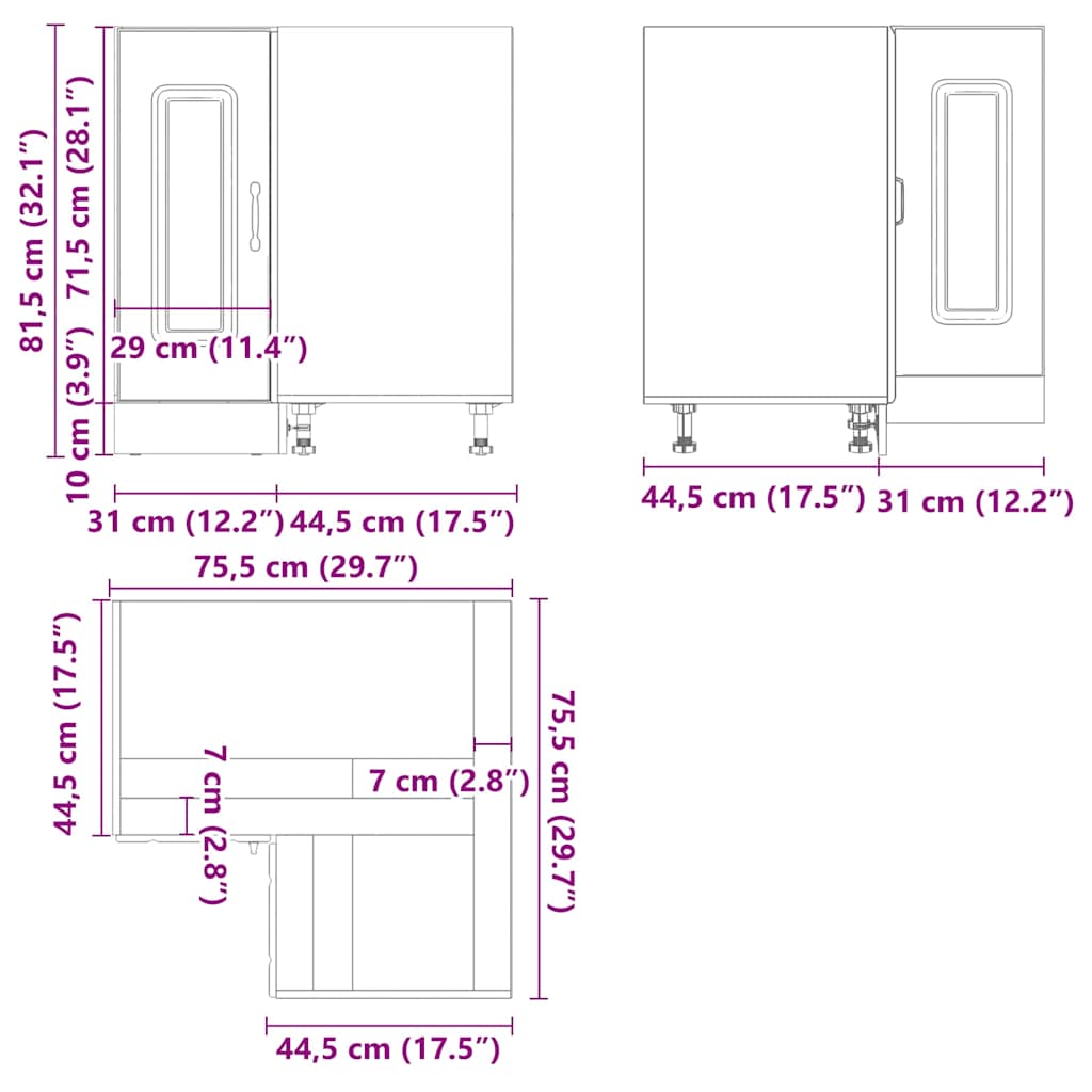vidaXL Küchen-Eckunterschrank Kalmar Schwarz Holzwerkstoff