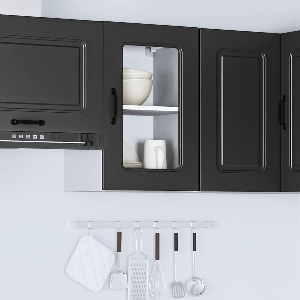 vidaXL Armoire haute de cuisine avec porte en verre Kalmar Noir Bois d'ingénierie