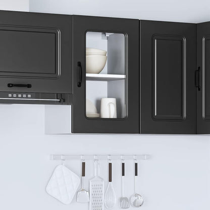 vidaXL Armoire haute de cuisine avec porte en verre Kalmar Noir Bois d'ingénierie
