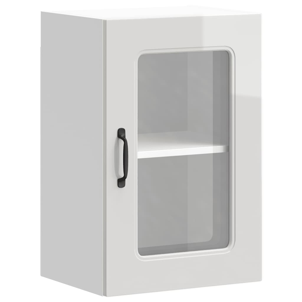 vidaXL Meuble haut de cuisine avec porte en verre Kalmar Blanc brillant en bois d'ingénierie