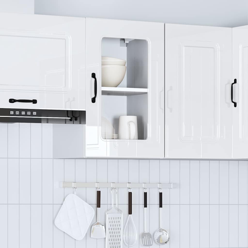vidaXL Meuble haut de cuisine avec porte en verre Kalmar Blanc brillant en bois d'ingénierie