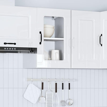 vidaXL Meuble haut de cuisine avec porte en verre Kalmar Blanc brillant en bois d'ingénierie