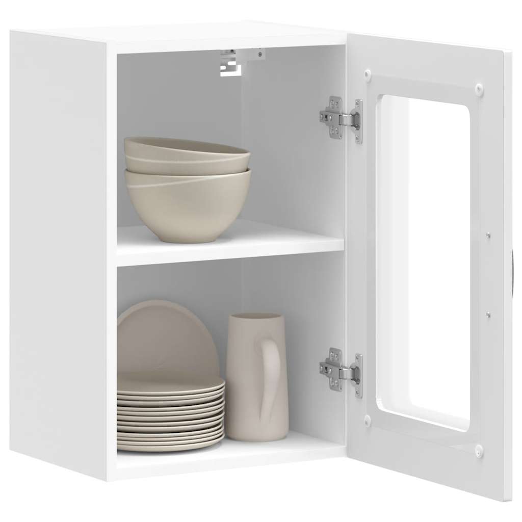 vidaXL Meuble haut de cuisine avec porte en verre Kalmar Blanc brillant en bois d'ingénierie