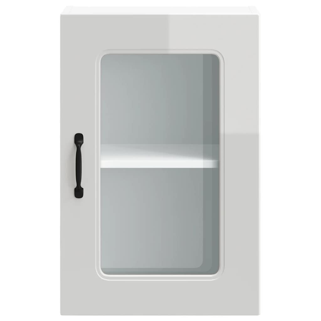 vidaXL Meuble haut de cuisine avec porte en verre Kalmar Blanc brillant en bois d'ingénierie