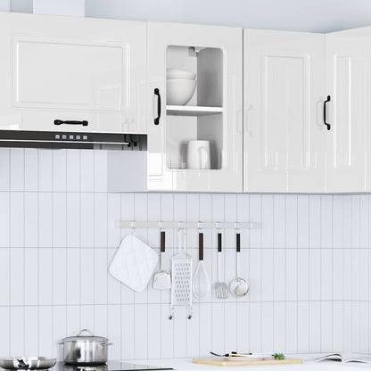 vidaXL Meuble haut de cuisine avec porte en verre Kalmar Blanc brillant en bois d'ingénierie