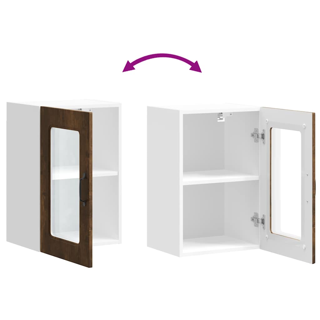 vidaXL Küchen-Hängeschrank mit Glastür Kalmar Räuchereiche Holzwerkstoff