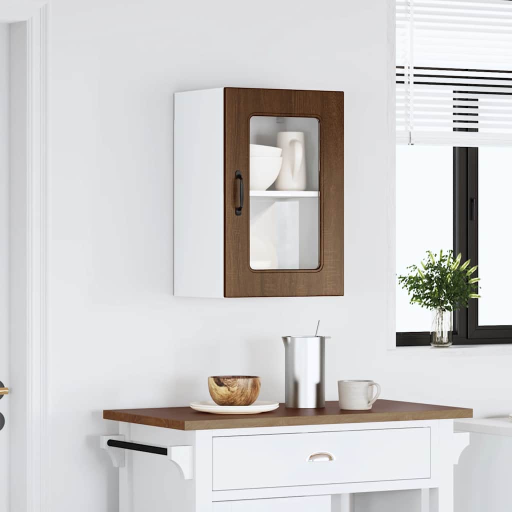 Armoire haute de cuisine vidaXL avec porte en verre Kalmar aspect chêne marron