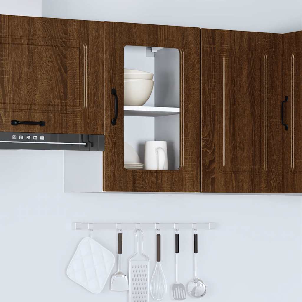 Armoire haute de cuisine vidaXL avec porte en verre Kalmar aspect chêne marron
