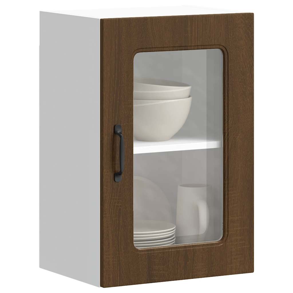 Armoire haute de cuisine vidaXL avec porte en verre Kalmar aspect chêne marron