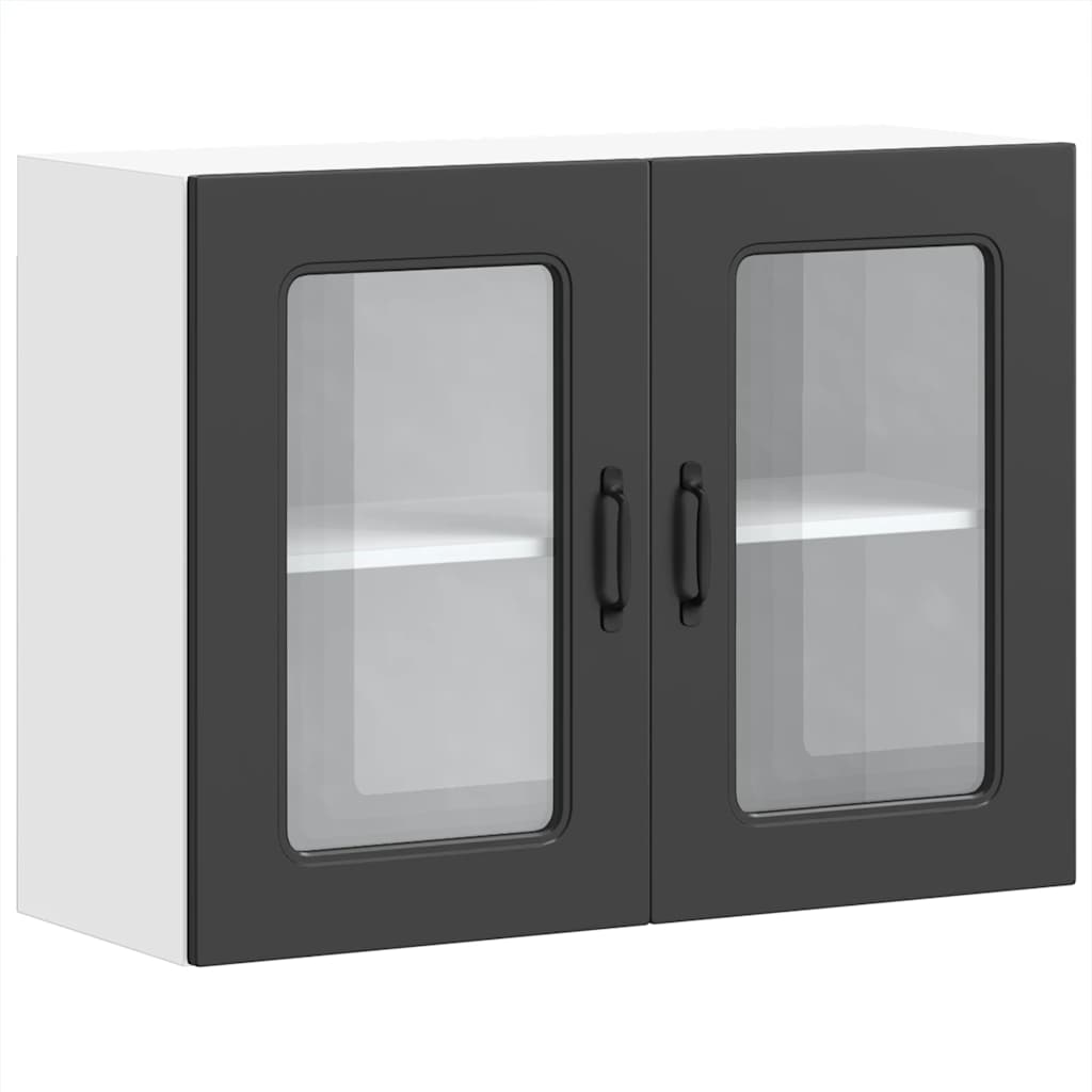 vidaXL Küchen-Hängeschrank mit Glastür Kalmar Schwarz Holzwerkstoff