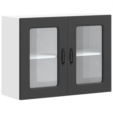 vidaXL Küchen-Hängeschrank mit Glastür Kalmar Schwarz Holzwerkstoff