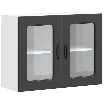 vidaXL Küchen-Hängeschrank mit Glastür Kalmar Schwarz Holzwerkstoff