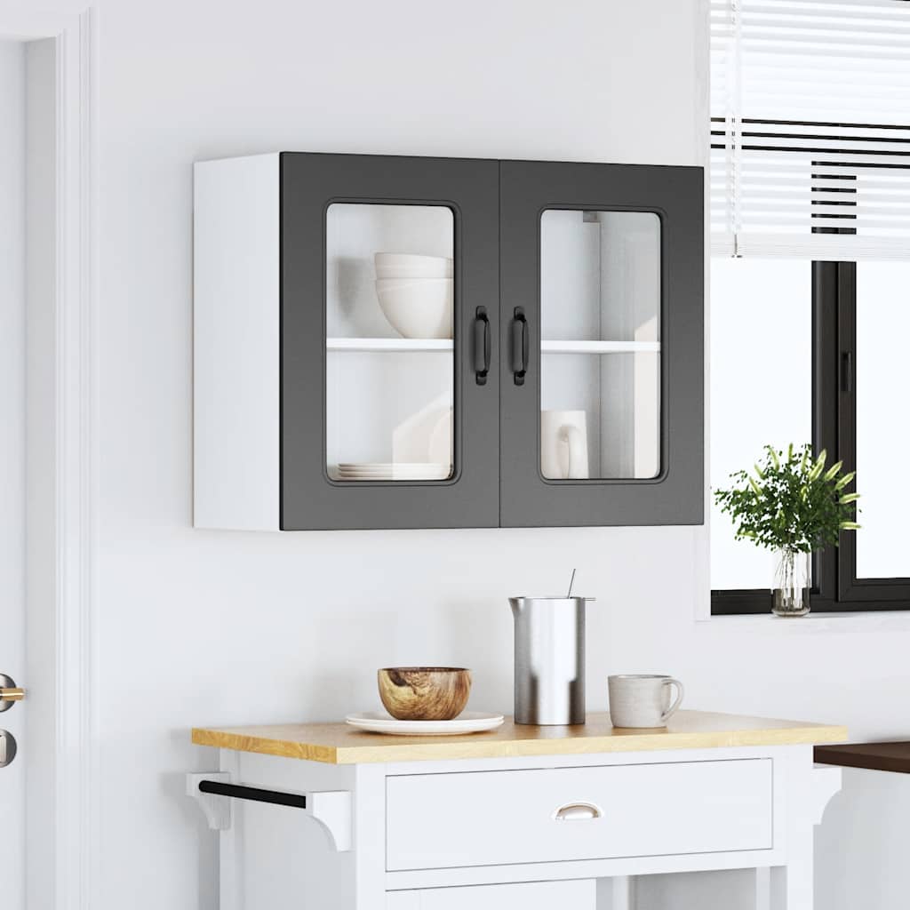 vidaXL Küchen-Hängeschrank mit Glastür Kalmar Schwarz Holzwerkstoff