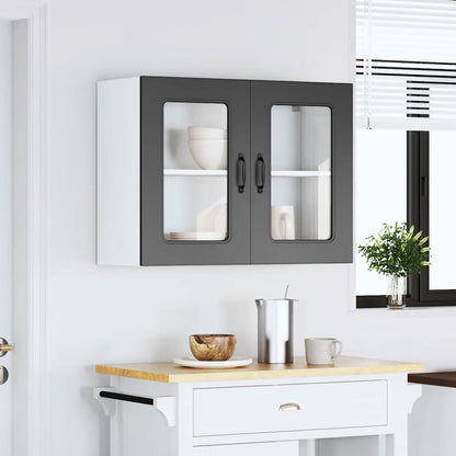 vidaXL Küchen-Hängeschrank mit Glastür Kalmar Schwarz Holzwerkstoff