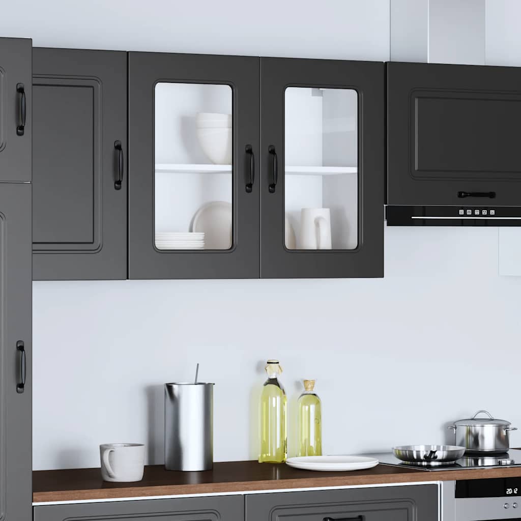 vidaXL Küchen-Hängeschrank mit Glastür Kalmar Schwarz Holzwerkstoff