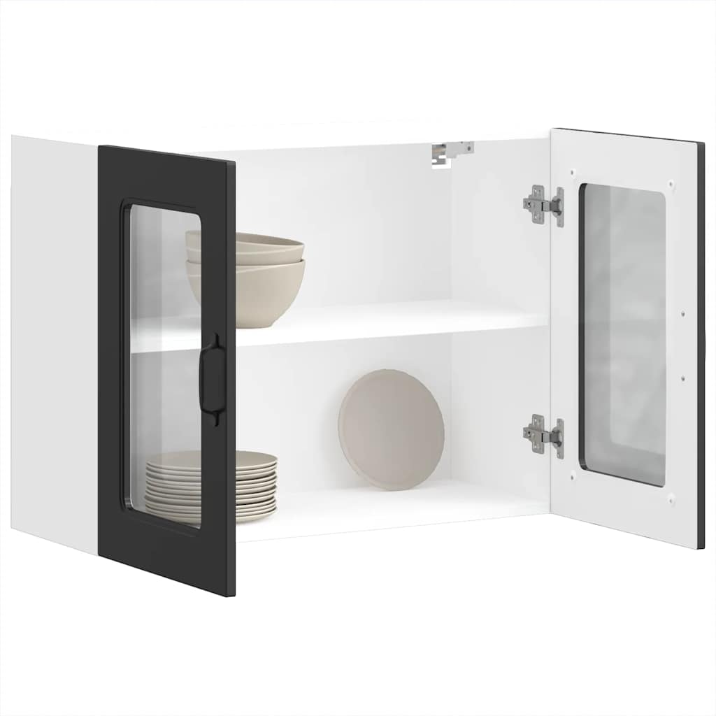 vidaXL Küchen-Hängeschrank mit Glastür Kalmar Schwarz Holzwerkstoff