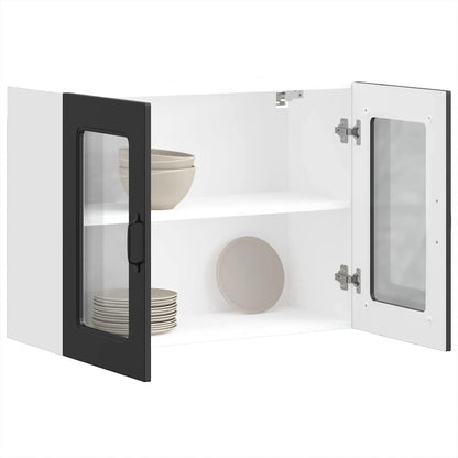vidaXL Küchen-Hängeschrank mit Glastür Kalmar Schwarz Holzwerkstoff