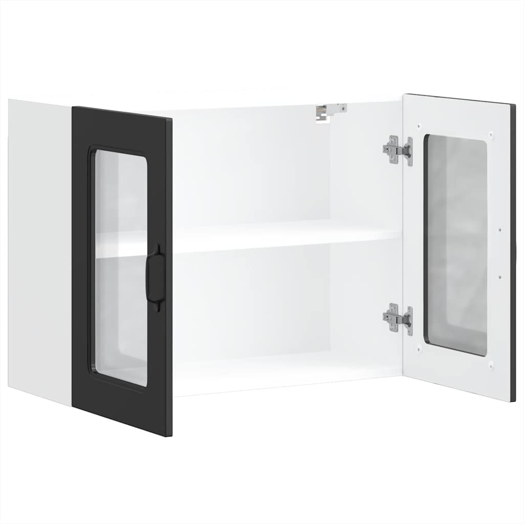 vidaXL Küchen-Hängeschrank mit Glastür Kalmar Schwarz Holzwerkstoff