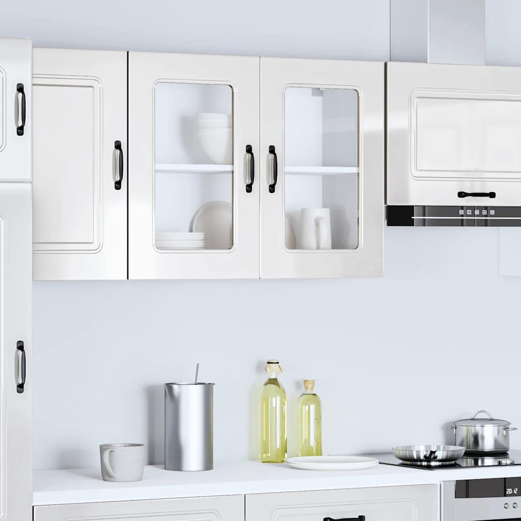 vidaXL Küchen-Hängeschrank mit Glastür Kalmar Hochglanz-Weiß Holzwerkstoff