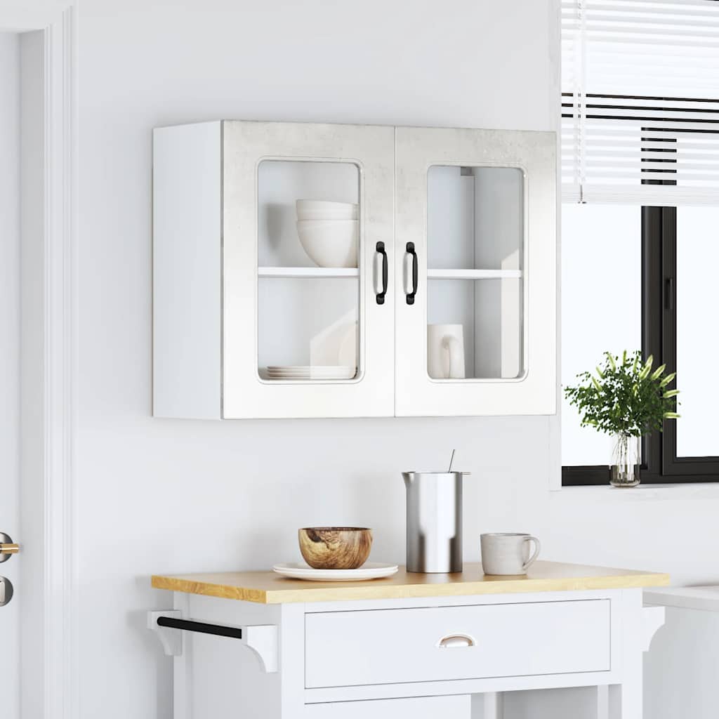 vidaXL Meuble haut de cuisine avec porte en verre Kalmar Gris béton Bois d'ingénierie
