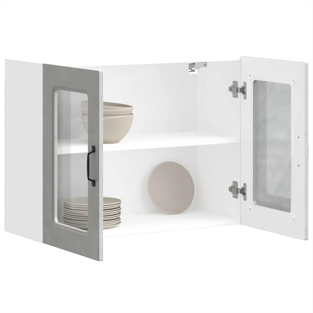vidaXL Meuble haut de cuisine avec porte en verre Kalmar Gris béton Bois d'ingénierie