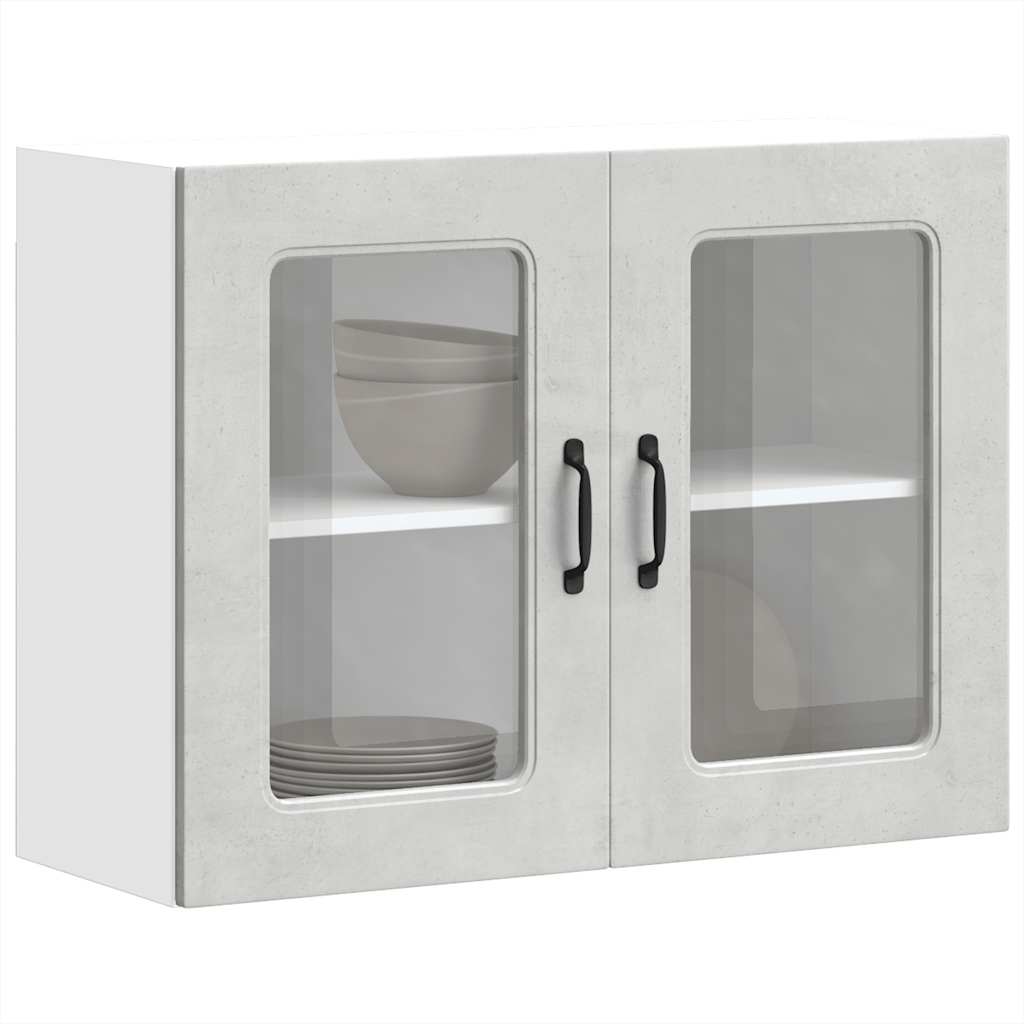 vidaXL Meuble haut de cuisine avec porte en verre Kalmar Gris béton Bois d'ingénierie