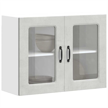 vidaXL Meuble haut de cuisine avec porte en verre Kalmar Gris béton Bois d'ingénierie