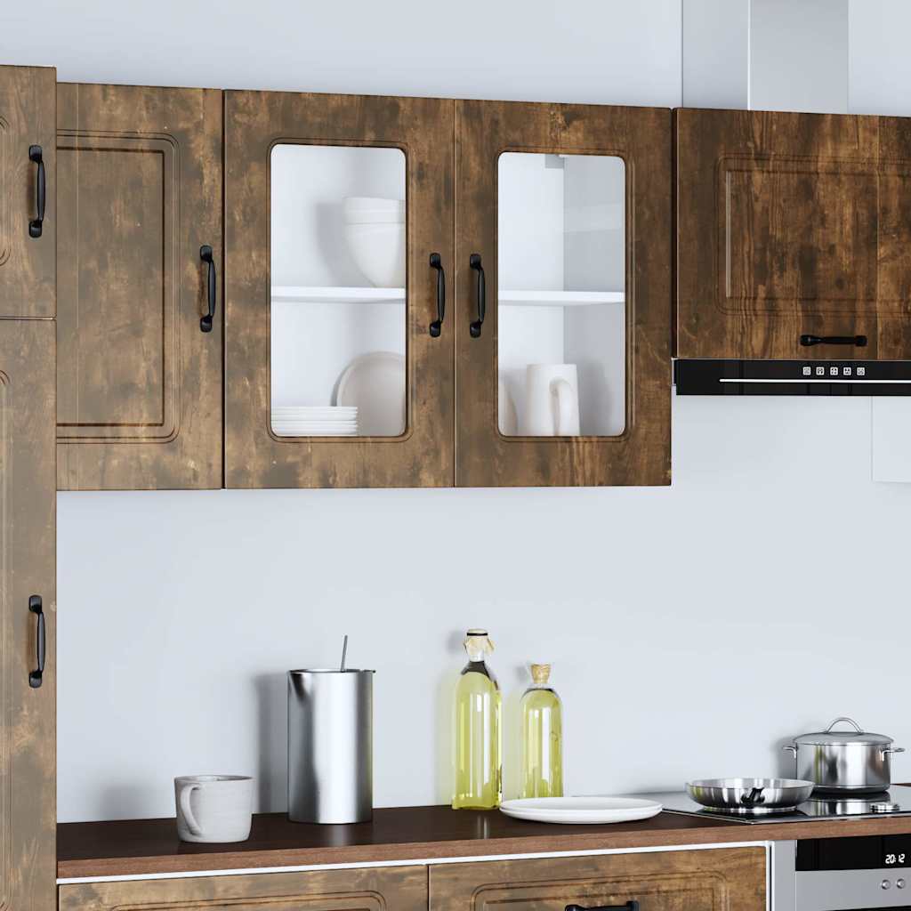 vidaXL Küchen-Hängeschrank mit Glastür Kalmar Räuchereiche Holzwerkstoff