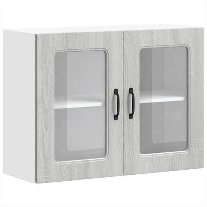 vidaXL Meuble haut de cuisine avec porte vitrée Kalmar gris et décor chêne Sonoma, bois d'ingénierie