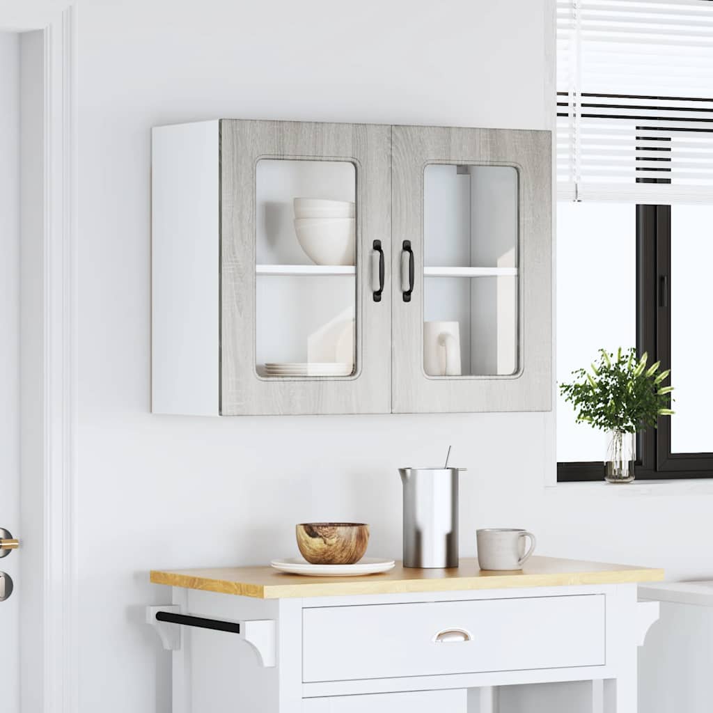 vidaXL Meuble haut de cuisine avec porte vitrée Kalmar gris et décor chêne Sonoma, bois d'ingénierie