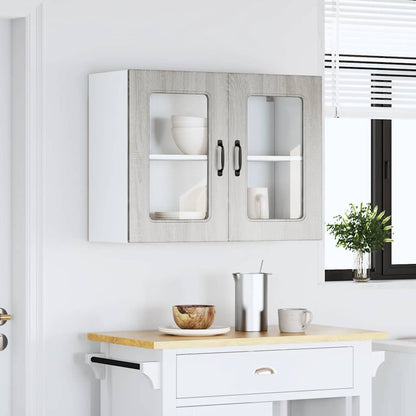 vidaXL Meuble haut de cuisine avec porte vitrée Kalmar gris et décor chêne Sonoma, bois d'ingénierie
