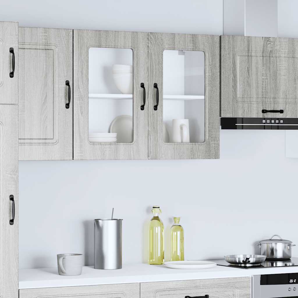 vidaXL Meuble haut de cuisine avec porte vitrée Kalmar gris et décor chêne Sonoma, bois d'ingénierie
