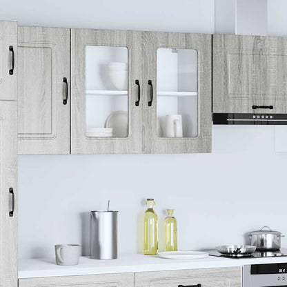 vidaXL Meuble haut de cuisine avec porte vitrée Kalmar gris et décor chêne Sonoma, bois d'ingénierie
