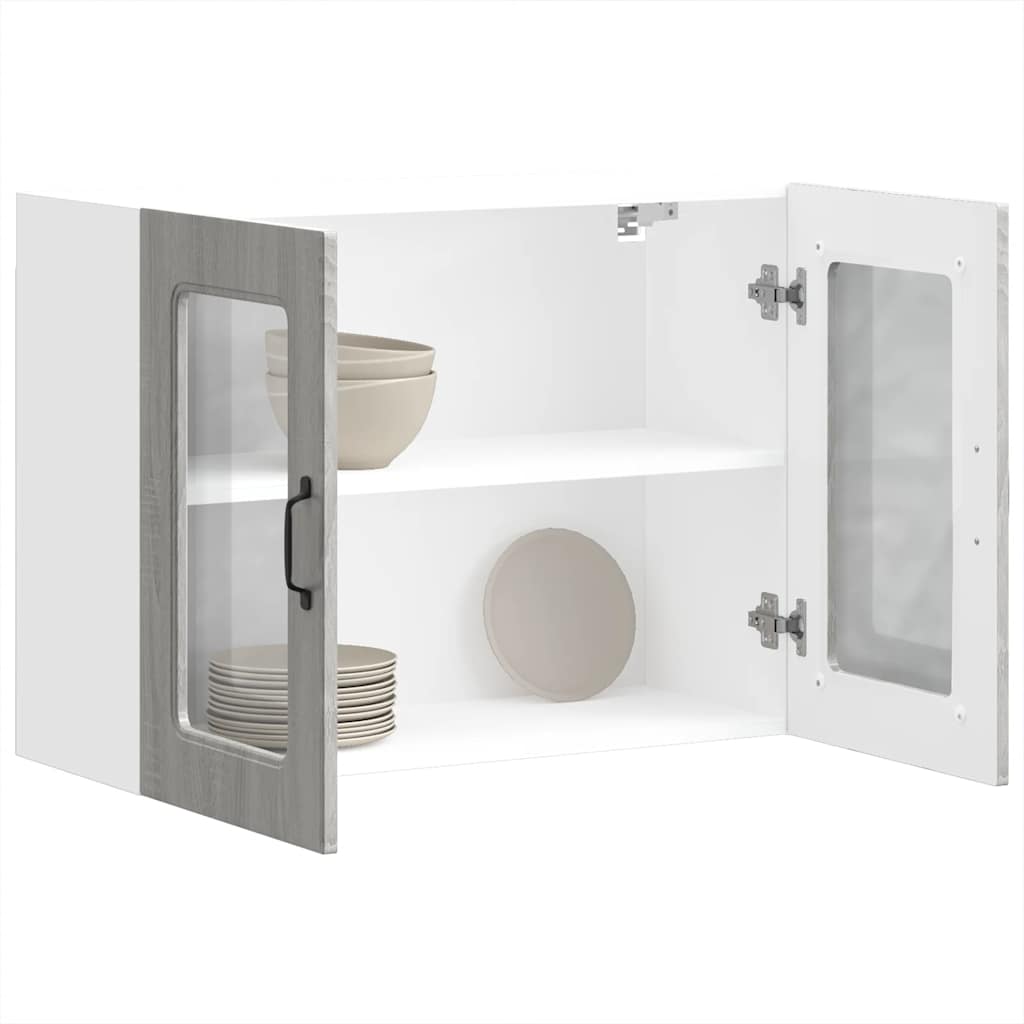 vidaXL Meuble haut de cuisine avec porte vitrée Kalmar gris et décor chêne Sonoma, bois d'ingénierie