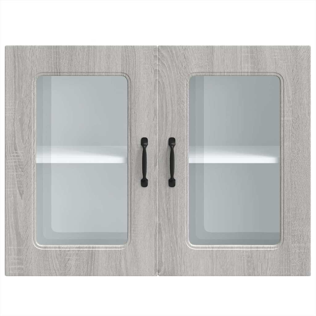 vidaXL Meuble haut de cuisine avec porte vitrée Kalmar gris et décor chêne Sonoma, bois d'ingénierie