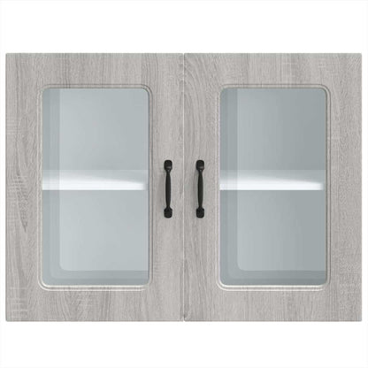 vidaXL Meuble haut de cuisine avec porte vitrée Kalmar gris et décor chêne Sonoma, bois d'ingénierie