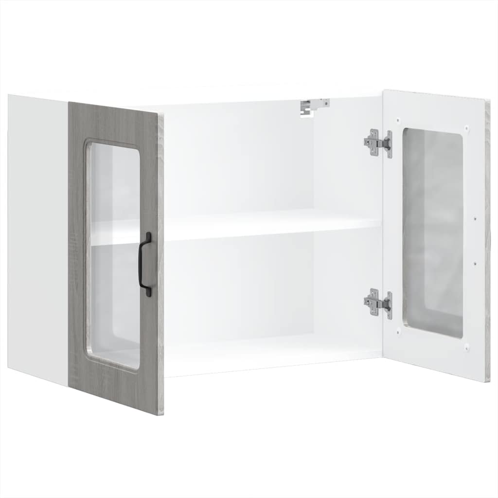 vidaXL Meuble haut de cuisine avec porte vitrée Kalmar gris et décor chêne Sonoma, bois d'ingénierie