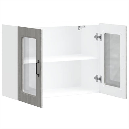 vidaXL Meuble haut de cuisine avec porte vitrée Kalmar gris et décor chêne Sonoma, bois d'ingénierie