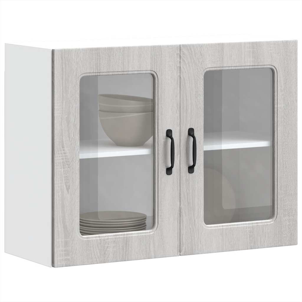 vidaXL Meuble haut de cuisine avec porte vitrée Kalmar gris et décor chêne Sonoma, bois d'ingénierie