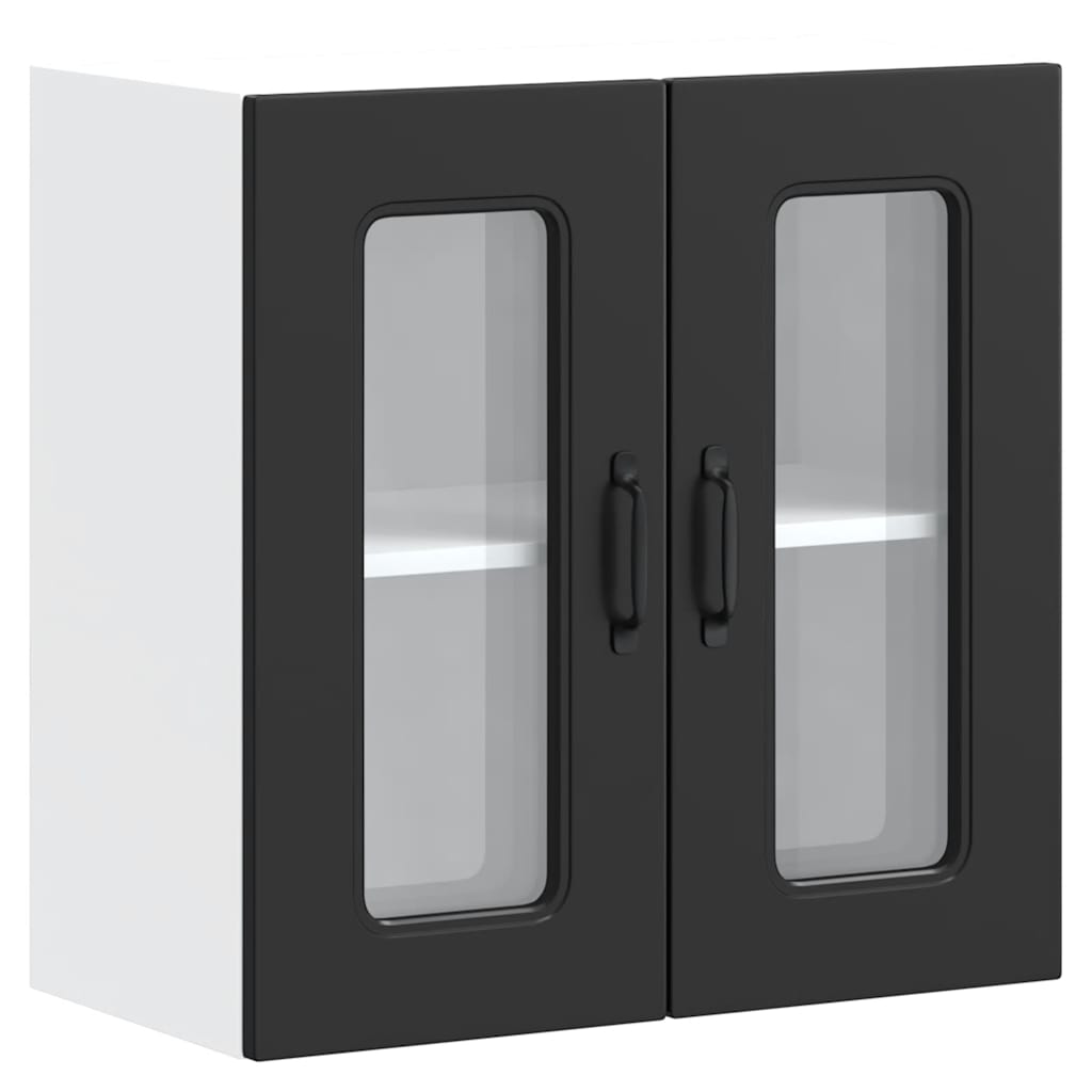 vidaXL Armoire haute de cuisine avec porte en verre Kalmar Noir Bois d'ingénierie