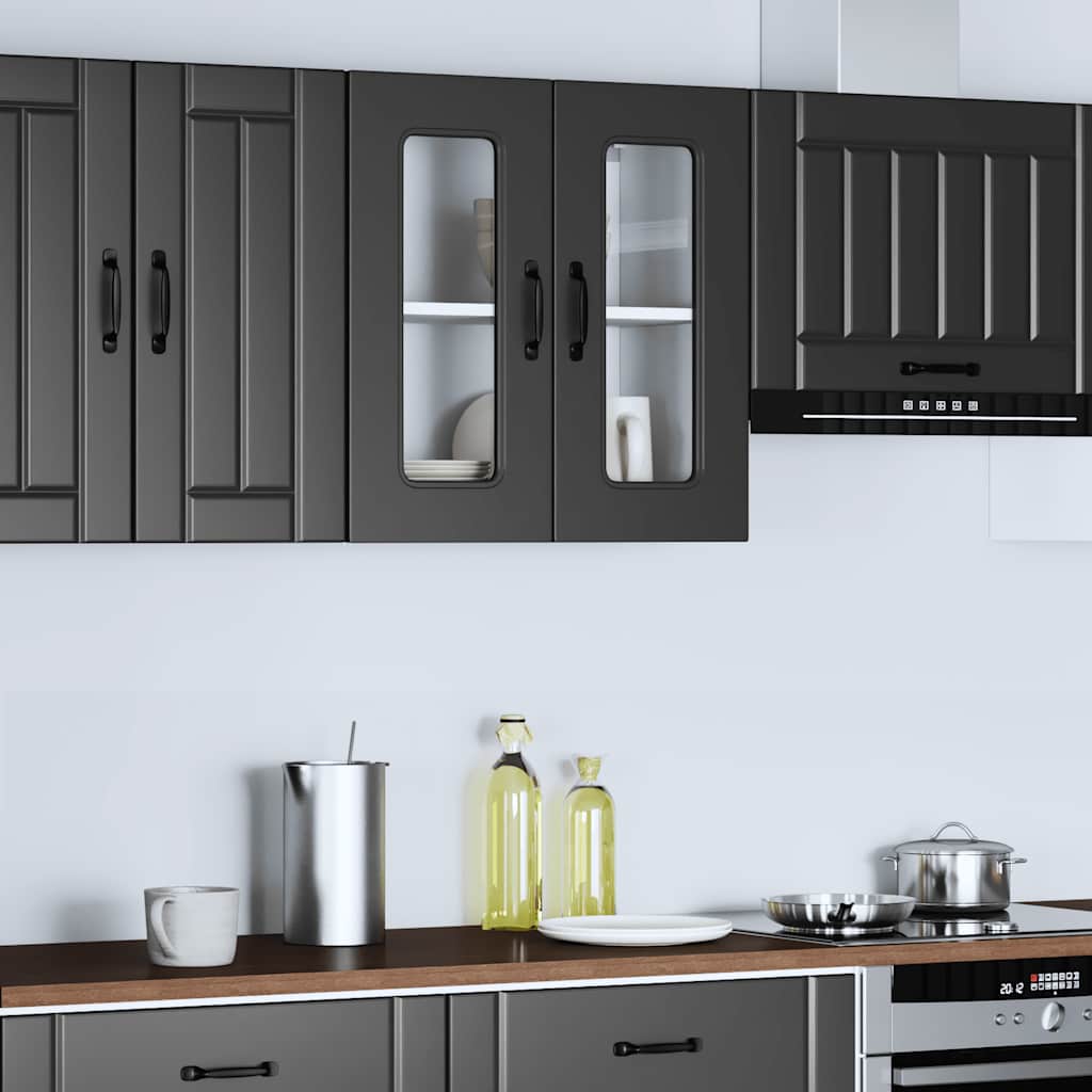 vidaXL Armoire haute de cuisine avec porte en verre Kalmar Noir Bois d'ingénierie