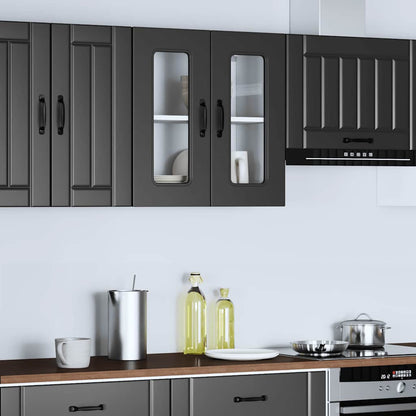 vidaXL Armoire haute de cuisine avec porte en verre Kalmar Noir Bois d'ingénierie