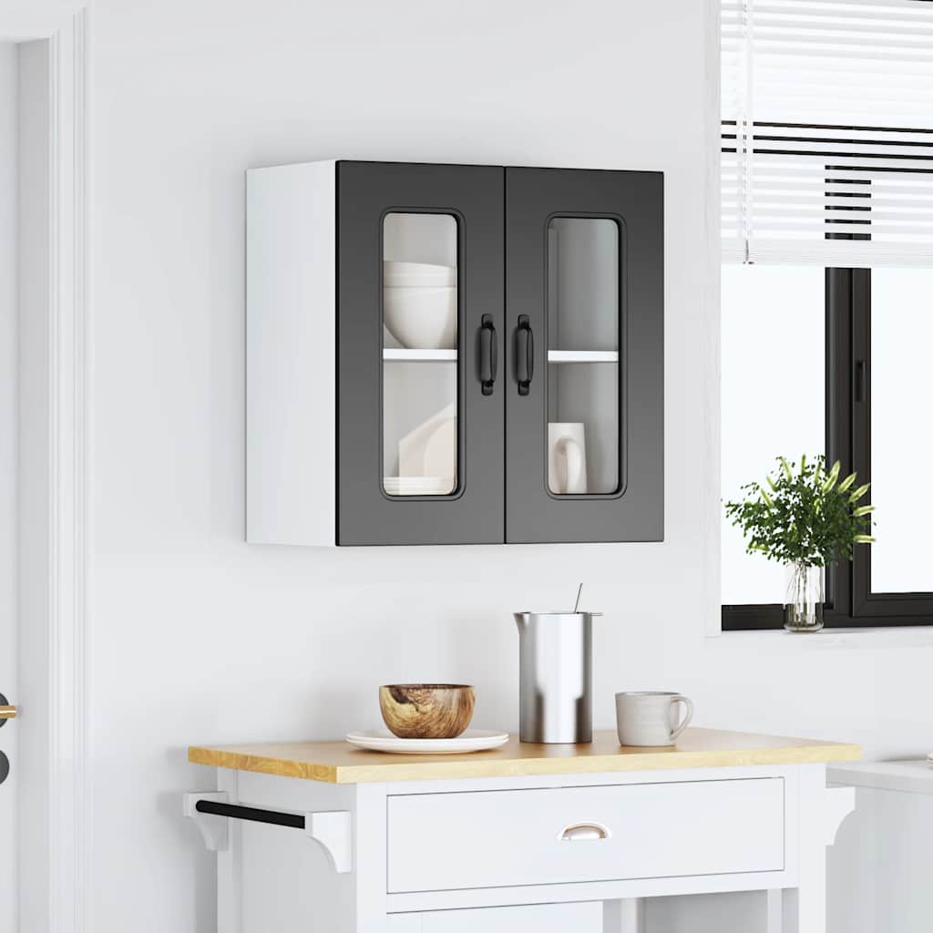 vidaXL Armoire haute de cuisine avec porte en verre Kalmar Noir Bois d'ingénierie